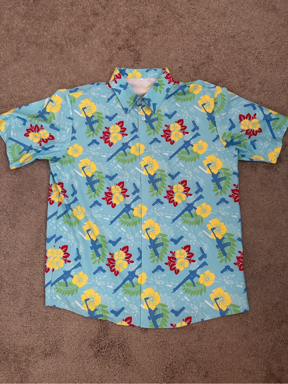 Men's Light Blue Tropical Floral Short-Sleeve Button-Down Shirt